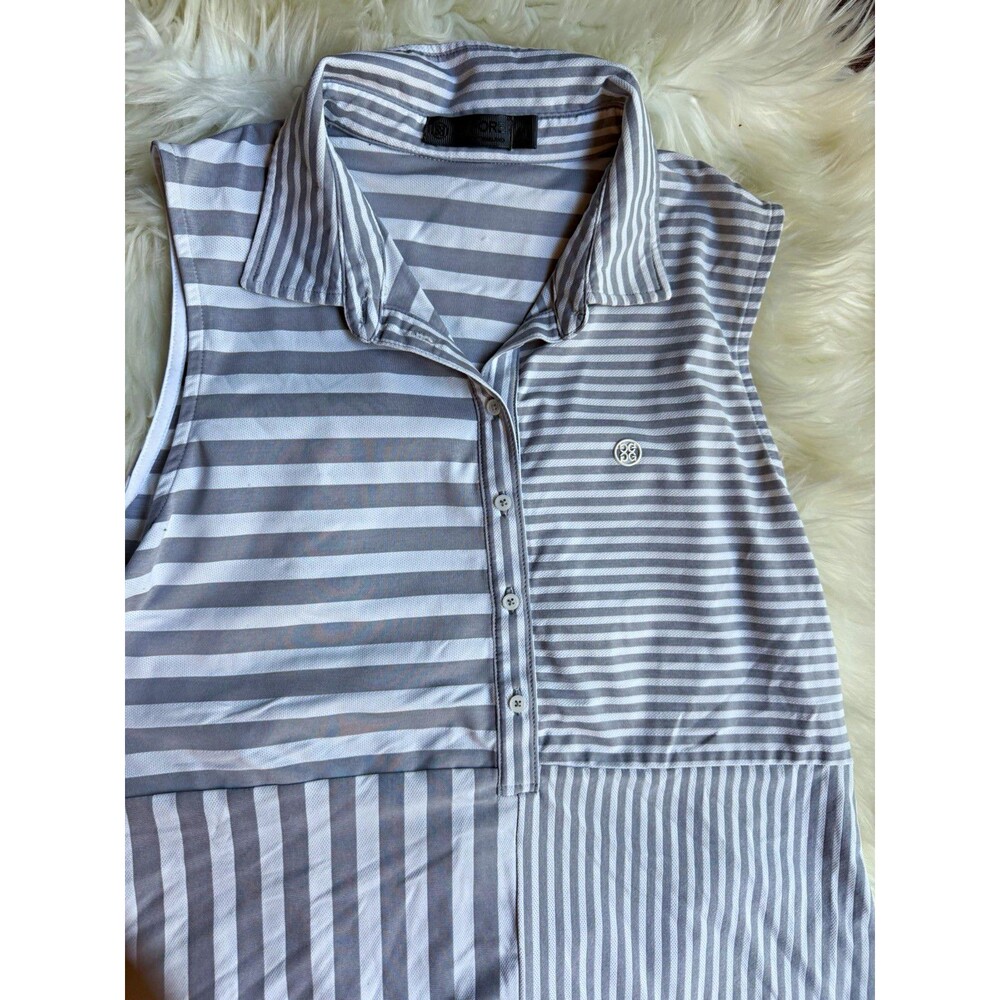G/FORE Women’s Sleeveless Golf Polo Gray/White Striped Stretch Logo Size M